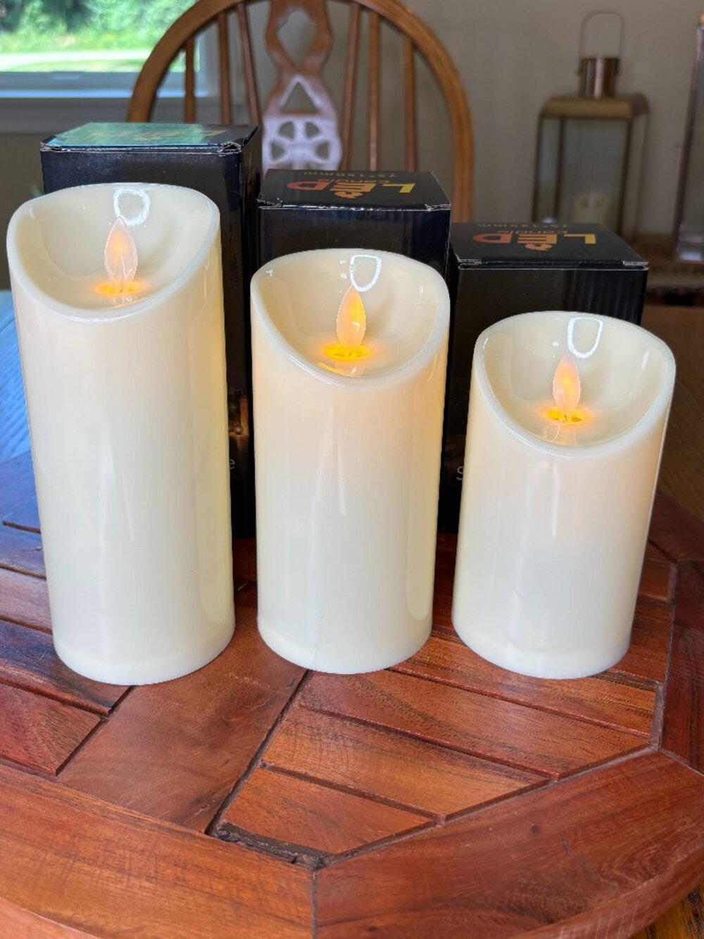 3-Piece Flameless Ivory Battery-Powered LED Pillar Candle Set W/ Remote Control